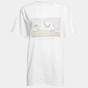 Pre Owned Victoria Victoria Beckham White Printed Cotton Short Sleeve T-Shirt S