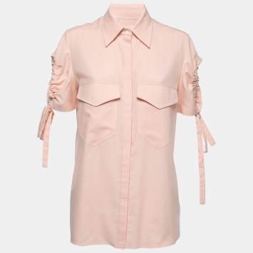 Pre Owned Victoria Victoria Beckham Light Pink Cotton Ruched Sleeve Detail Shirt M