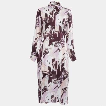 Pre Owned Victoria Victoria Beckham Purple Abstract Print Chiffon Shirtdress M