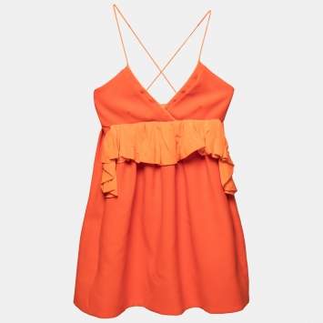 Pre Owned Victoria Victoria Beckham Orange Wool Crepe Cross Strap Mini Dress M