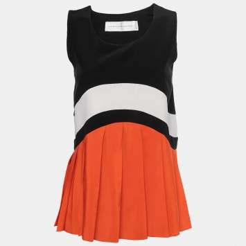 Pre Owned Victoria Victoria Beckham Black Colorblock Silk Pleated Sleeveless Top S
