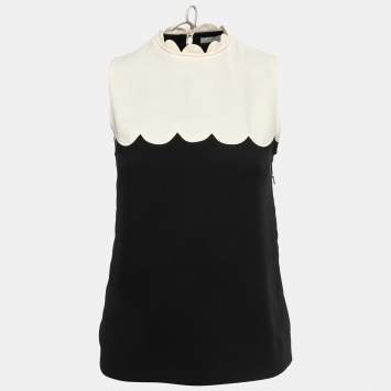 Pre Owned Victoria Victoria Beckham Black /White Crepe Scalloped Top S