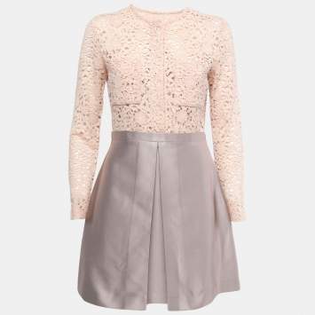 Pre Owned Victoria Victoria Beckham Beige/Grey Lace Mini Dress M