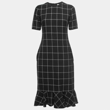 Pre Owned Victoria Victoria Beckham Black Checked Cotton Knit Midi Dress S