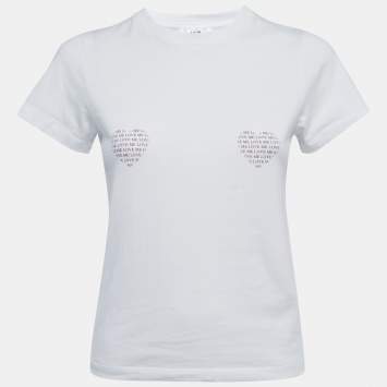 Pre Owned Victoria Victoria Beckham White Love Print Cotton Crew Neck Short Sleeve T-Shirt S