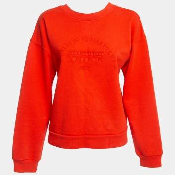 Pre Owned Victoria Victoria Beckham Orange Logo Embroidered Cotton Sweatshirt XS