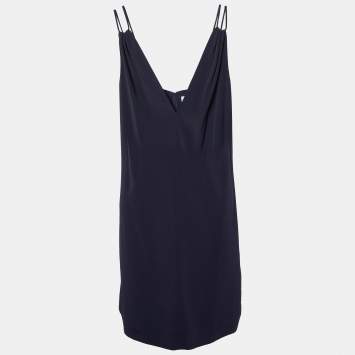 Pre Owned Victoria Victoria Beckham Navy Blue Plunge V-Neck Mini Dress M