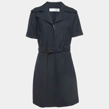 Pre Owned Victoria Victoria Beckham Navy Blue Wool Blend Zip-Up Mini Dress L