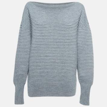 Pre Owned Victoria Victoria Beckham Grey Ribbed Knit Sweater L