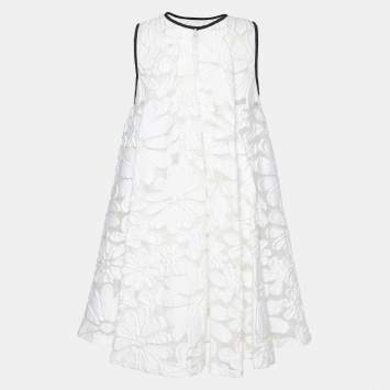 Pre Owned Victoria Victoria Beckham White Embossed Floral Jacquard Flared Dress M
