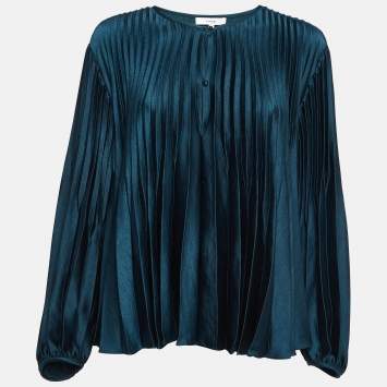 Pre Owned Vince Green Satin Plisse Blouse M