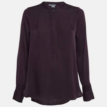 Pre Owned Vince Purple Satin Zip-Up Blouse S