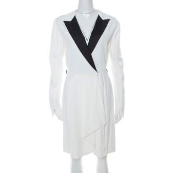 مملوكة مسبقًا Vionnet Off-White Moss Crepe Short Tuxedo Style Wrap Dress M