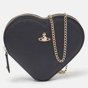 Vivienne Westwood Black Saffiano Leather Heart Zip Crossbody Bag