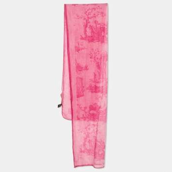 Pre Owned Vivienne Westwood Pink Printed Lurex Cotton Scarf 