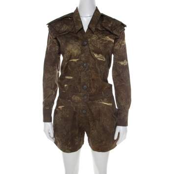 Pre Owned Vivienne Westwood Anglomania Brown Damascus Printed Cotton Jumpsuit S