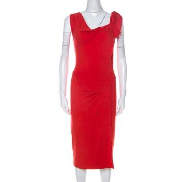 Pre Owned Vivienne Westwood Red Label Red Wool Asymmetrical Faux Wrap Midi Dress S 