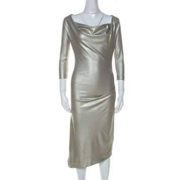 Pre Owned Vivienne Westwood Anglomania Metallic Stretch Knit Asymmetric Dress S 