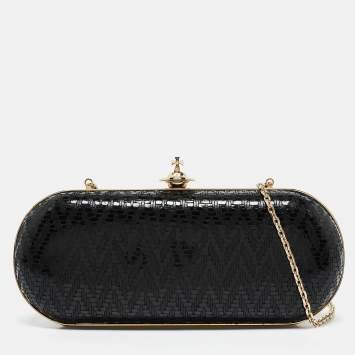 Pre Owned Vivienne Westwood Black Printed Patent Leather Frame Chain Clutch