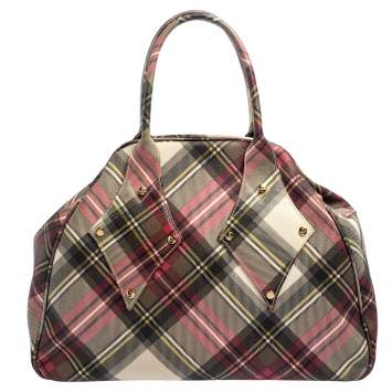 Pre Owned Vivienne Westwood Multicolor Plaid Coated Canvas Derby Satchel