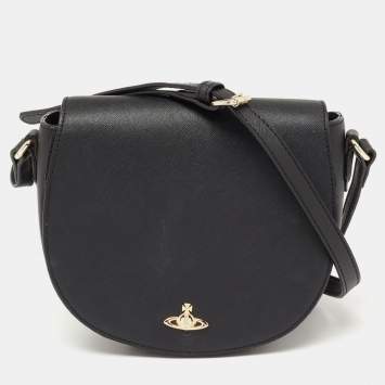 Pre Owned Vivienne Westwood Black Leather Flap Crossbody Bag
