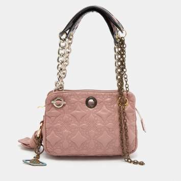 Pre Owned Vivienne Westwood Rose Pink Quilted Leather Chain Shoulder Bag