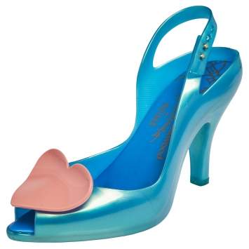 Pre Owned Vivienne Westwood  Blue Rubber  Melissa Red Heart Fantasy Peep Toe Heels Pumps Size 39