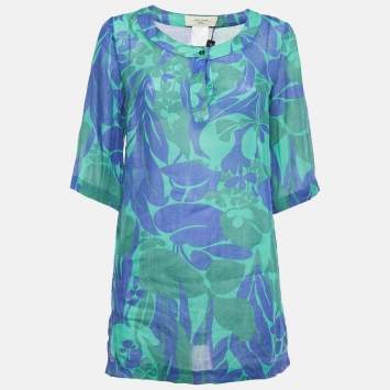 Weekend Max Mara Green/Blue Floral Print Ramie Buttoned Tunic XS
