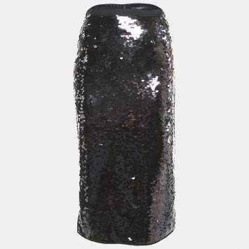 Pre Owned Weekend Max Mara Black Sequin Album Midi Skirt S