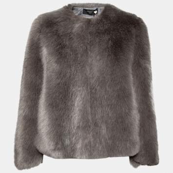 Pre Owned Weekend Max Mara Grey Faux Fur Jacket S