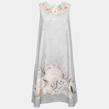 Pre Owned Weekend Max Mara Light Blue Shell Printed & Embellished Cotton Dress M