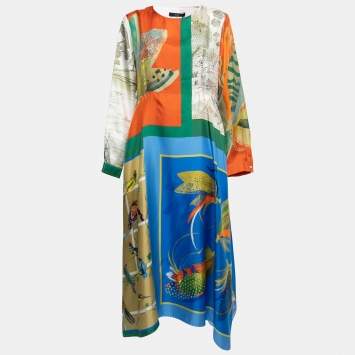 Pre Owned Weekend Max Mara Multicolor Printed Silk Long-Sleeve Long Dress L