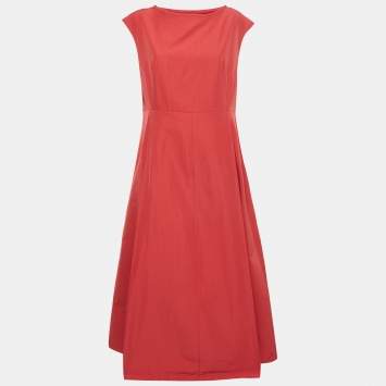 Pre Owned Weekend Max Mara Red Cotton Edam Pleated Dress L