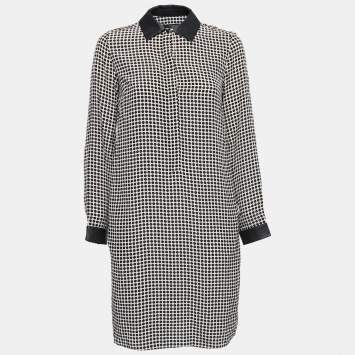 Pre Owned Weekend Max Mara Monochrome Polka Dot Printed Silk Estella Long Sleeve Dress S