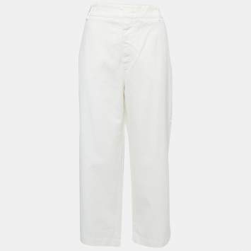 Pre Owned Weekend Max Mara Cream Cotton Afelio Plazzo Trousers M / Waist 34"