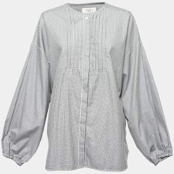 Pre Owned Weekend Max Mara Black Checked Cotton Pleated Front Blouse L