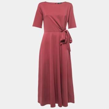 Pre Owned Weekend Max Mara Pink Jersey Tie Detail Geranio Midi Dress M