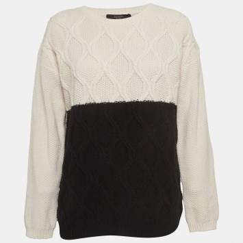 Pre Owned Weekend Max Mara Colourblocked Cable Knit Panaream Sweater L