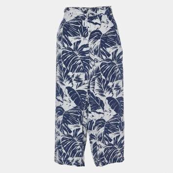 Pre Owned Weekend Max Mara Blue Tropical Print Silk Capri Pants L