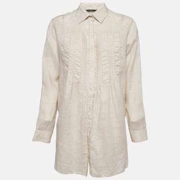 Pre Owned Weekend Max Mara Beige Ramie Pleated Blouse M