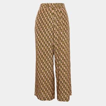 Pre Owned Weekend Max Mara Pink Printed Silk Wide Leg Pants S