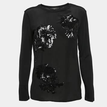 Pre Owned Weekend Max Mara Sequin Embellished Crepe and Knit Top M