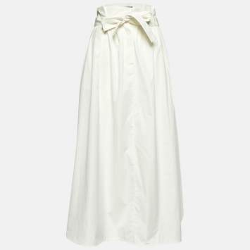 Pre Owned Weekend Max Mara White Cotton Belted Maxi Skirt L
