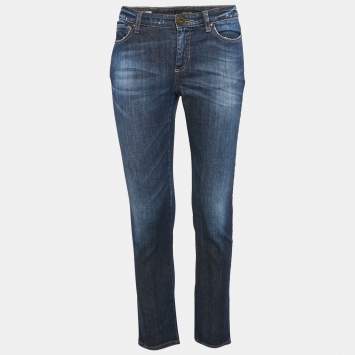 Pre Owned Weekend Max Mara Blue Embellished Denim Skinny Cropped Jeans S Waist 28"