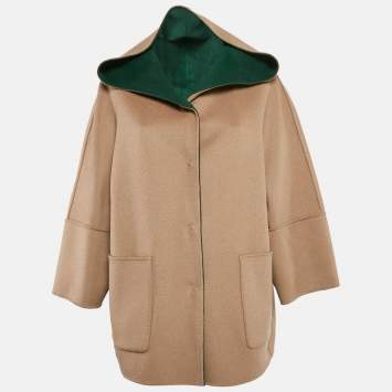 Pre Owned Weekend Max Mara Beige Wool Hooded Falco Coat M