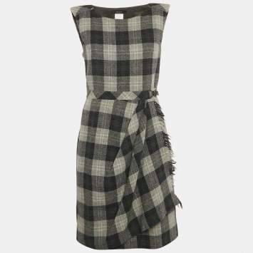 Pre Owned Weekend Max Mara Grey Plaid Wool Short Dress M