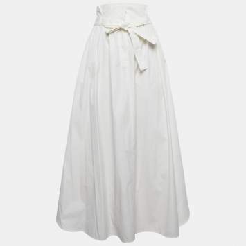 Pre Owned Weekend Max Mara White Cotton Pleated Maxi Skirt L