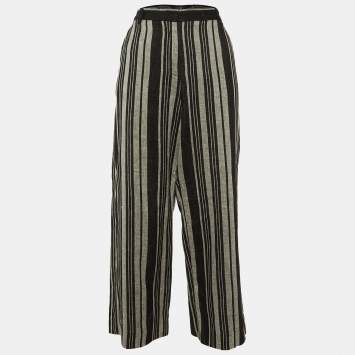 Weekend Max Mara Black/Grey Striped Linen Trousers M