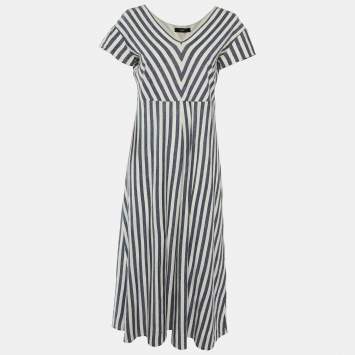 Pre Owned Weekend Max Mara Blue/White Striped Jersey Midi Dress L