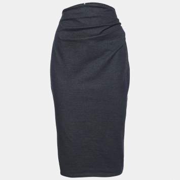 Pre Owned Weekend Max Mara Blue Stretch Denim Ruched Pencil Skirt S